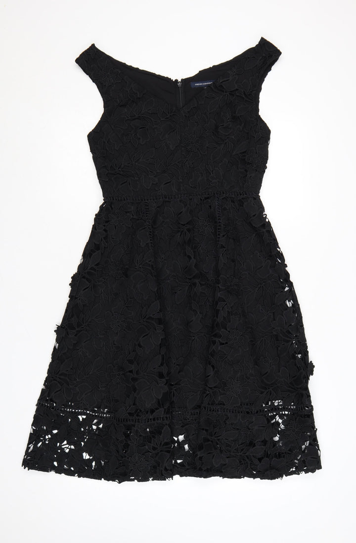 French Connection Women's Black Lace Fit & Flare Dress Size 10