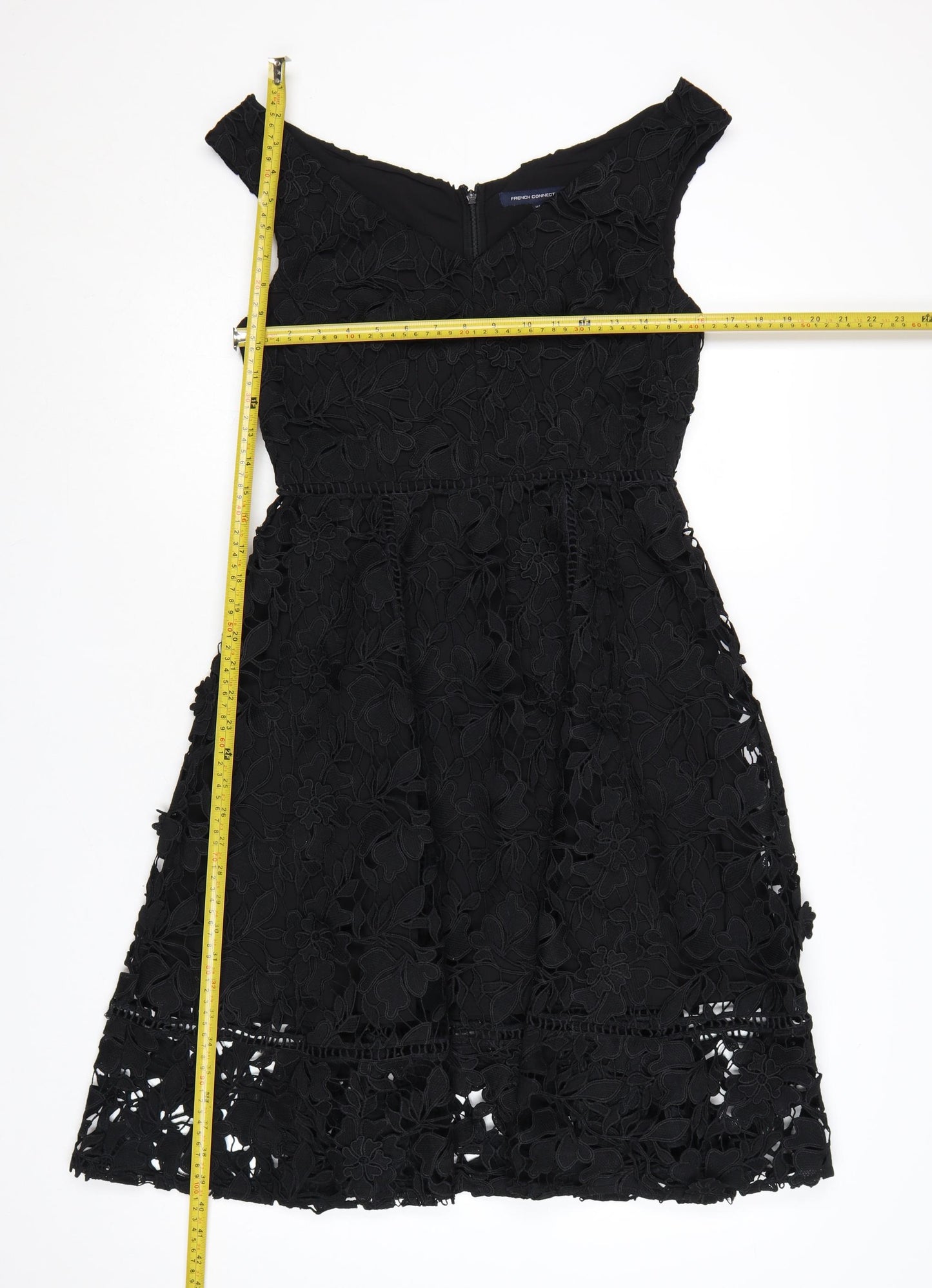 French Connection Women's Black Lace Fit & Flare Dress Size 10