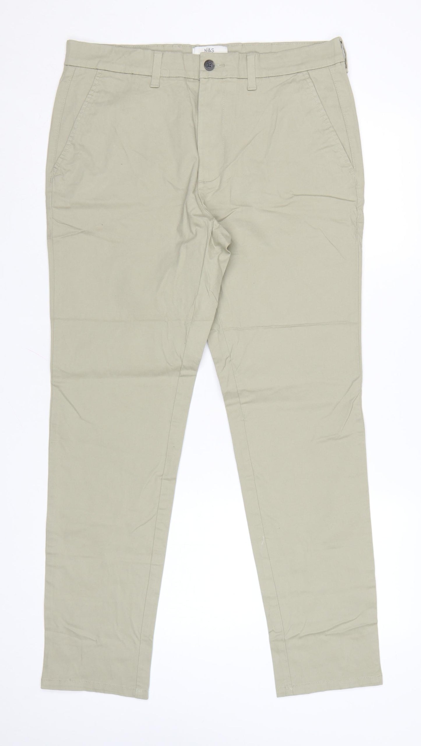 Marks and Spencer Men's Beige Slim Fit Chino Trousers 34W 31L