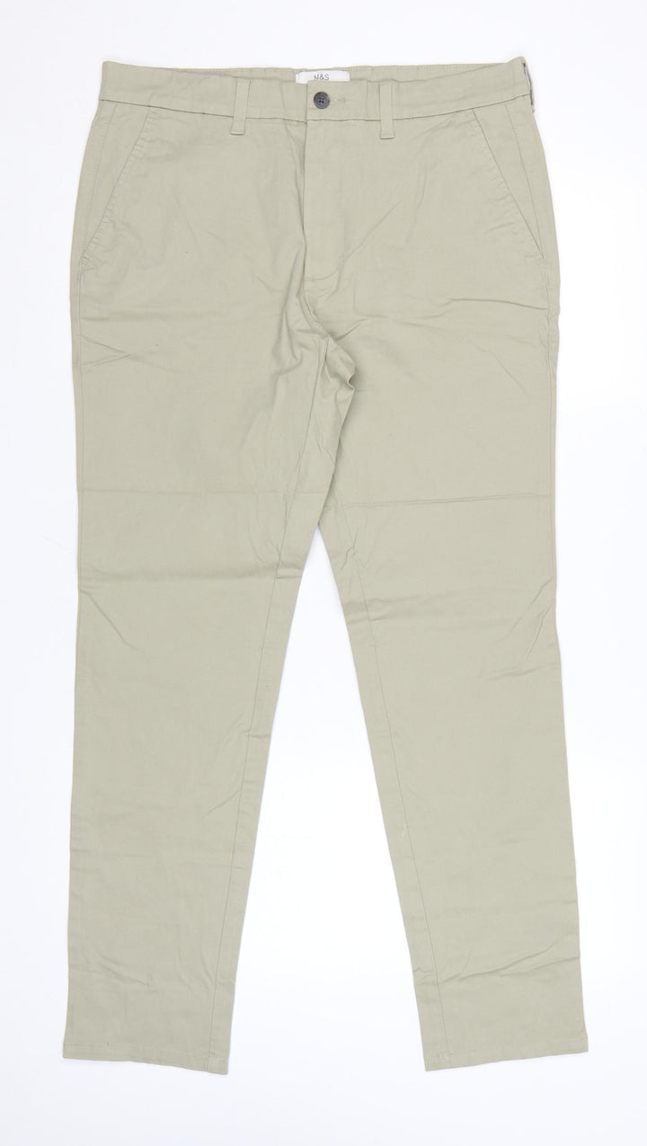 Marks and Spencer Men's Beige Slim Fit Chino Trousers 34W 31L