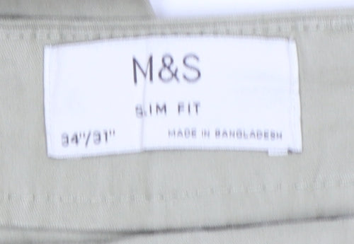 Marks and Spencer Men's Beige Slim Fit Chino Trousers 34W 31L