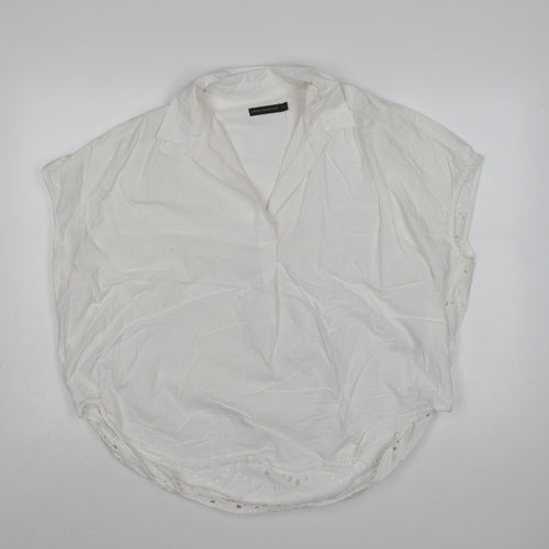 French Connection Womens White Cotton Embroidered Tunic Blouse Size 14