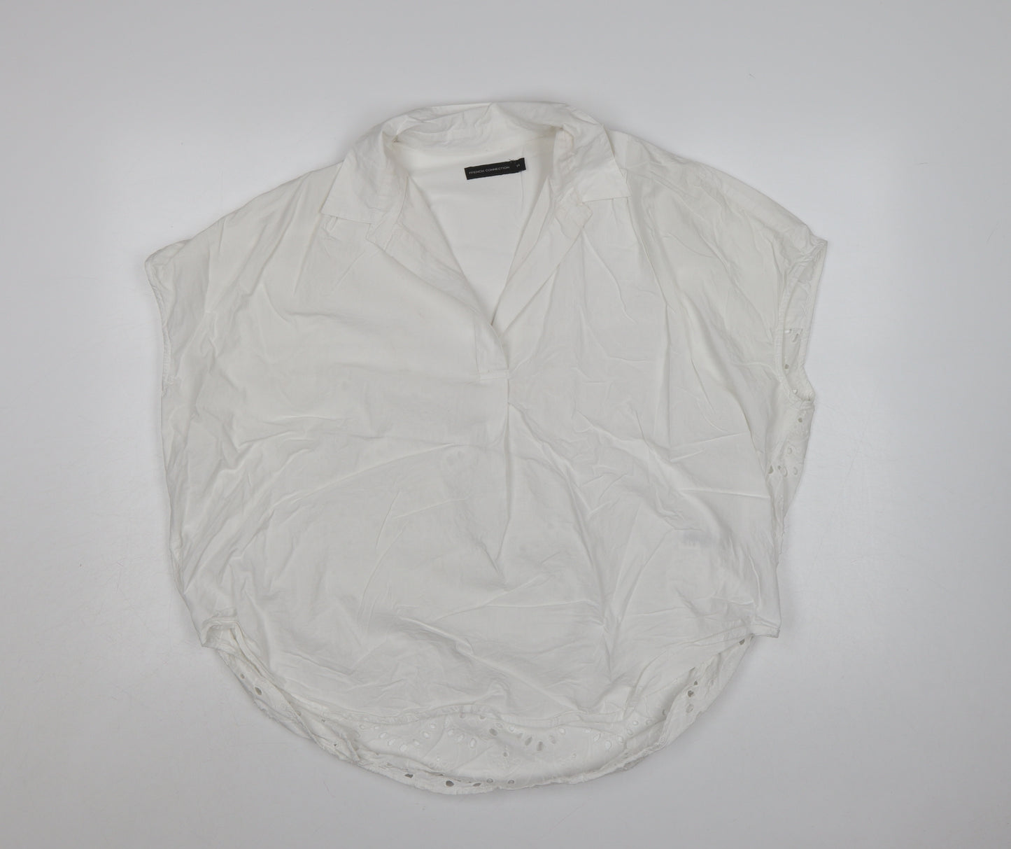 French Connection Womens White Cotton Embroidered Tunic Blouse Size 14