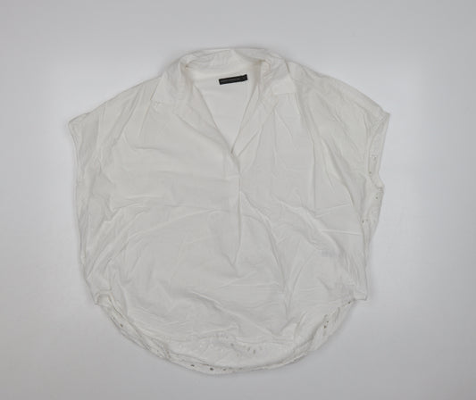 French Connection Womens White Cotton Embroidered Tunic Blouse Size 14