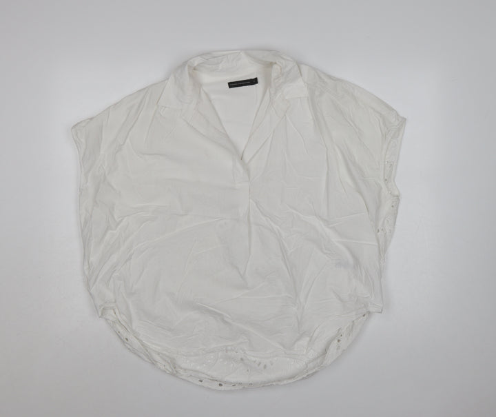 French Connection Womens White Cotton Embroidered Tunic Blouse Size 14