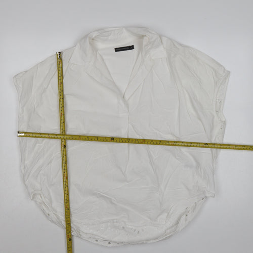 French Connection Womens White Cotton Embroidered Tunic Blouse Size 14