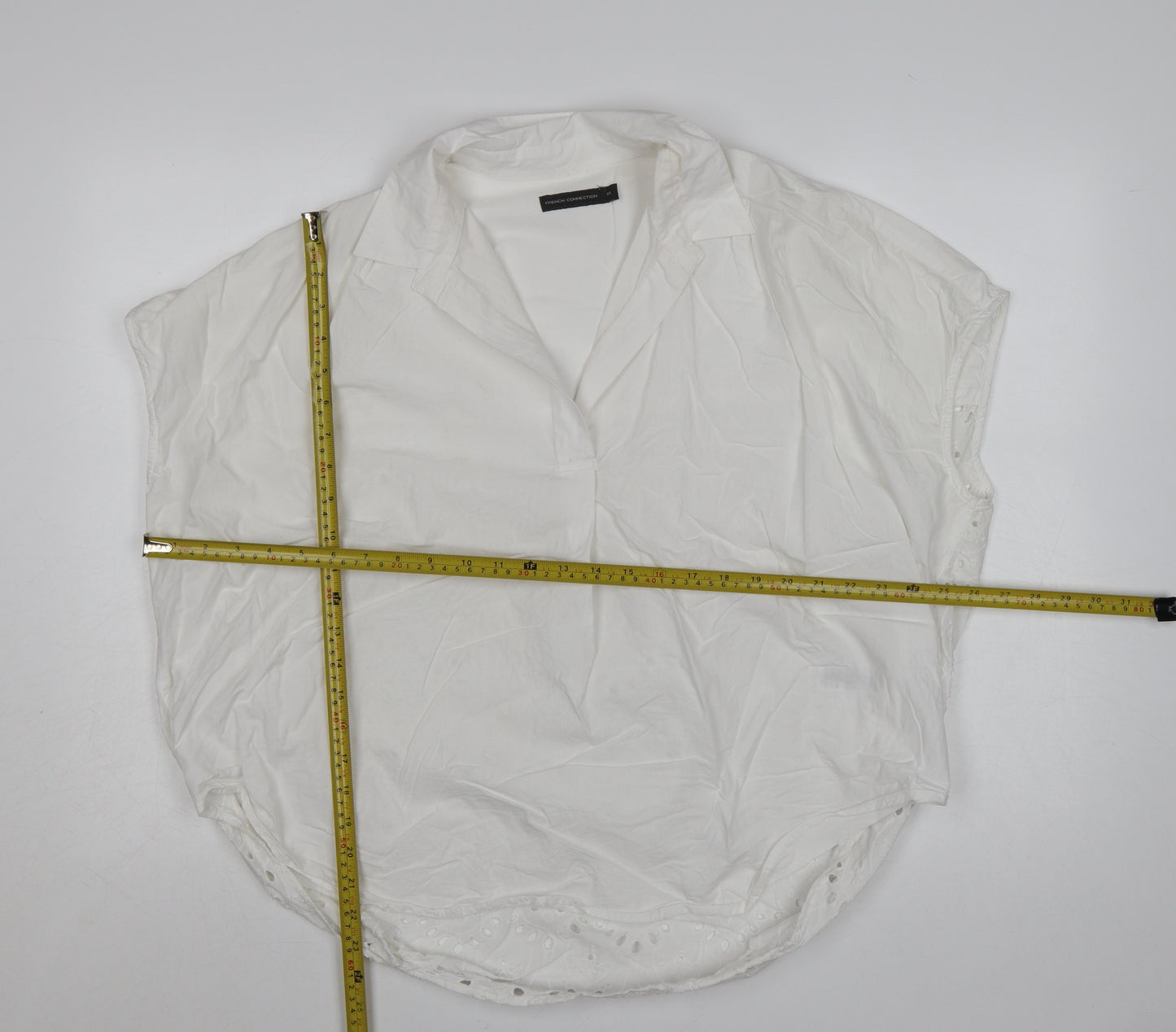 French Connection Womens White Cotton Embroidered Tunic Blouse Size 14