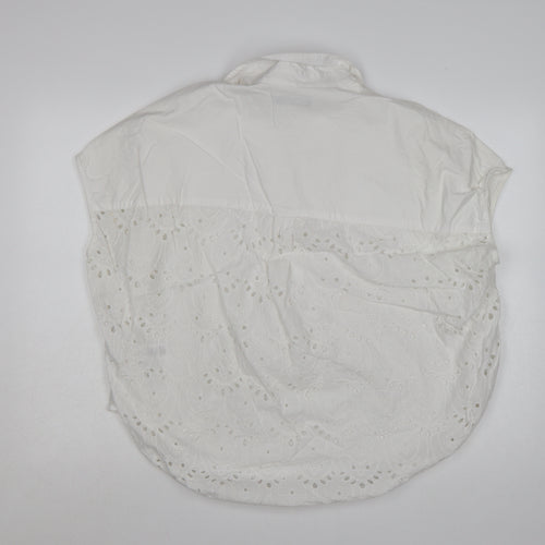 French Connection Womens White Cotton Embroidered Tunic Blouse Size 14