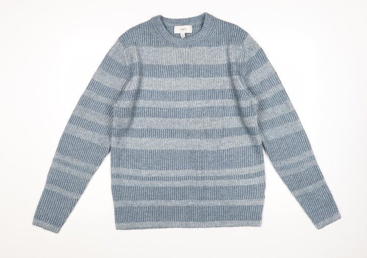 Marks and Spencer Men's Blue Striped Crew Neck Pullover Jumper M