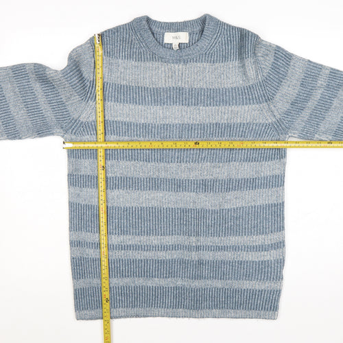 Marks and Spencer Men's Blue Striped Crew Neck Pullover Jumper M