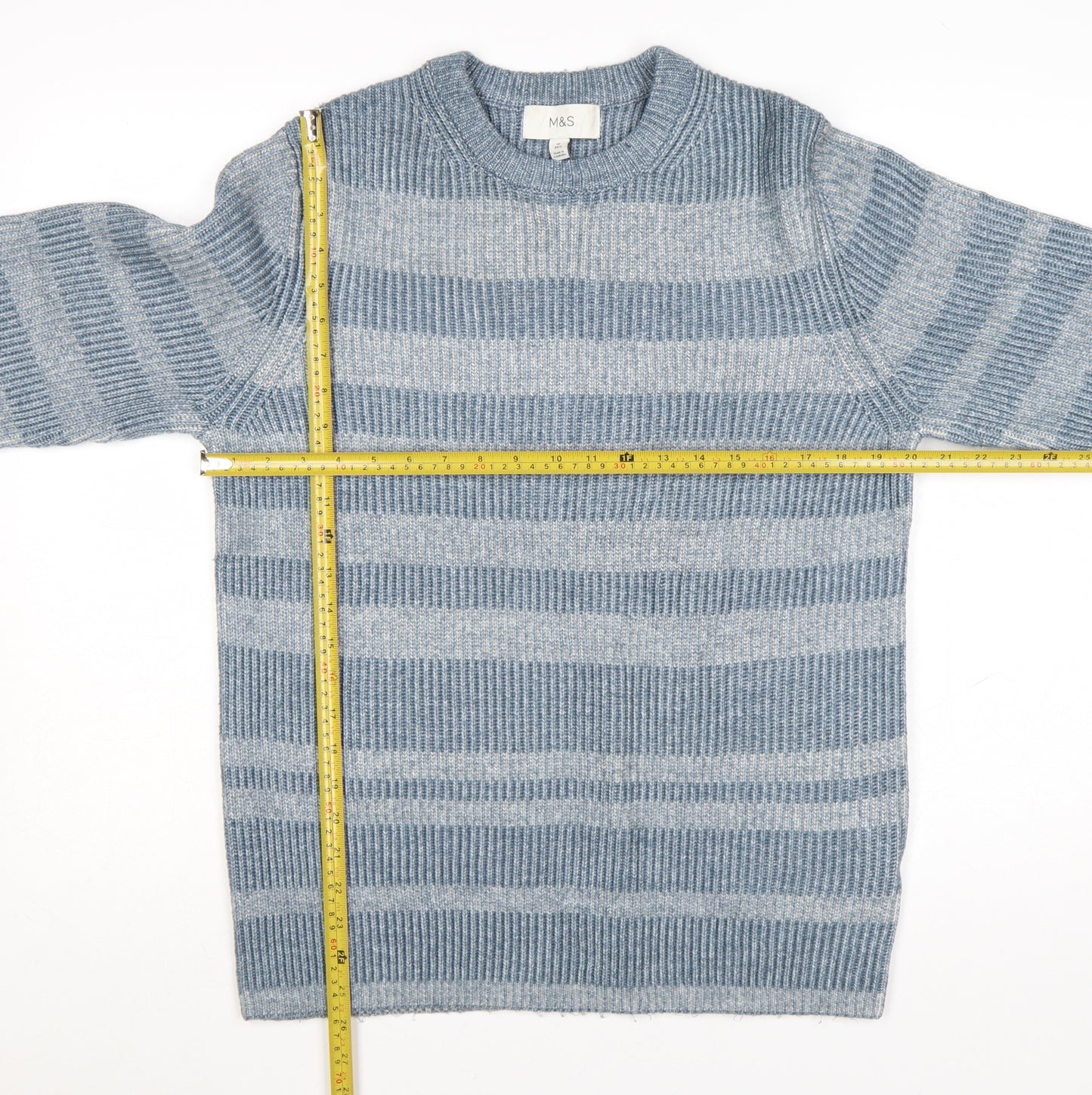 Marks and Spencer Men's Blue Striped Crew Neck Pullover Jumper M