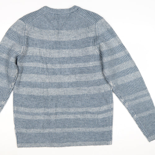 Marks and Spencer Men's Blue Striped Crew Neck Pullover Jumper M