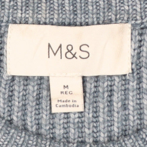 Marks and Spencer Men's Blue Striped Crew Neck Pullover Jumper M