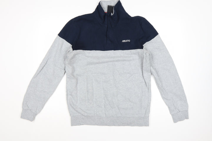 Musto Men's Grey & Navy 1/2 Zip Cotton Sweatshirt M