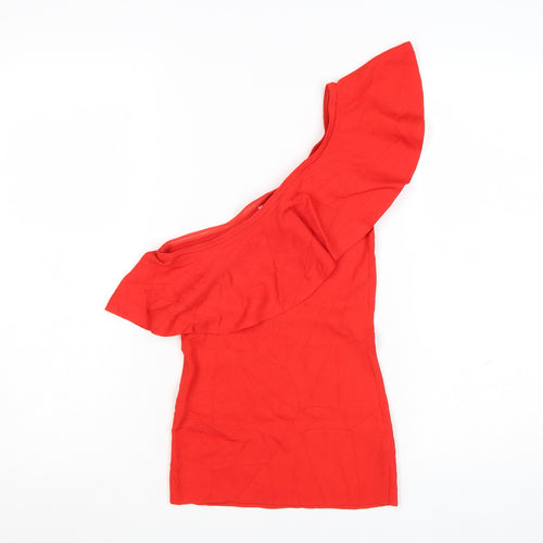 Next Women's Red One Shoulder Ruffle Knit Top Size XS