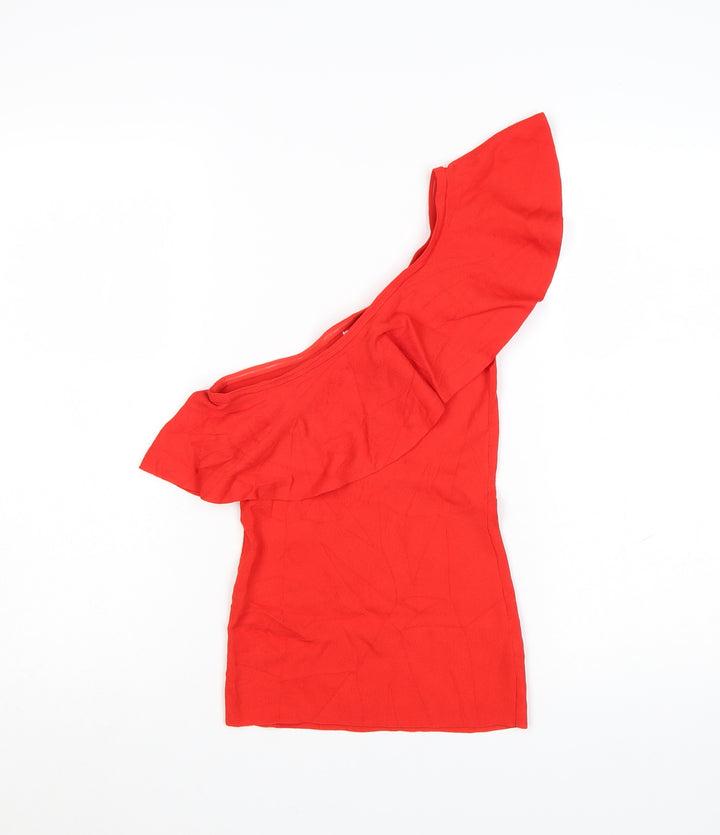 Next Women's Red One Shoulder Ruffle Knit Top Size XS