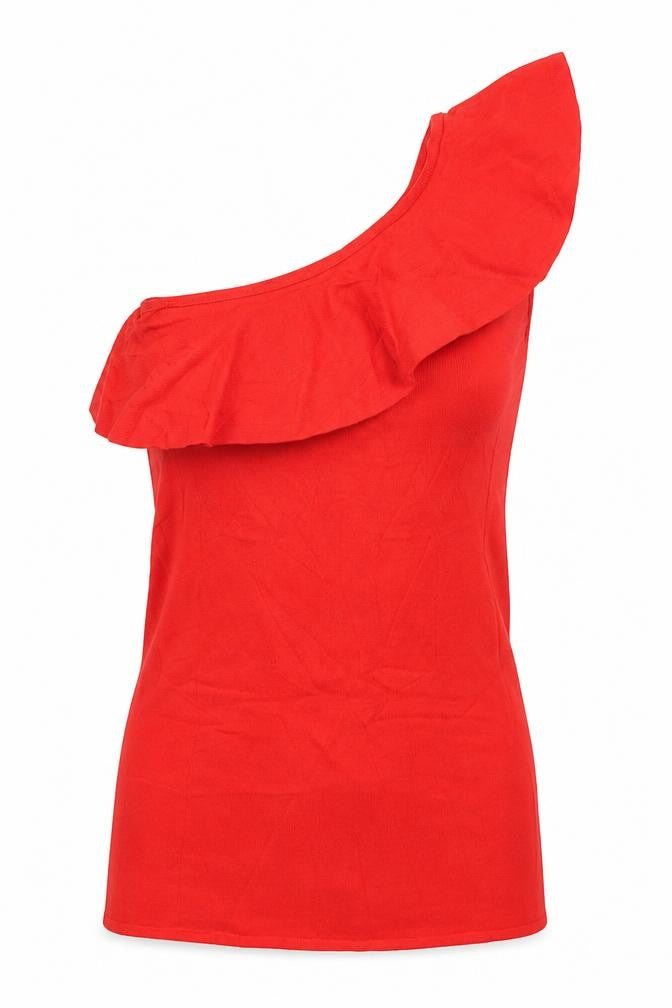 Front view of Next Women's Red One Shoulder Ruffle Knit Top, size XS