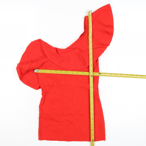 Next Women's Red One Shoulder Ruffle Knit Top Size XS