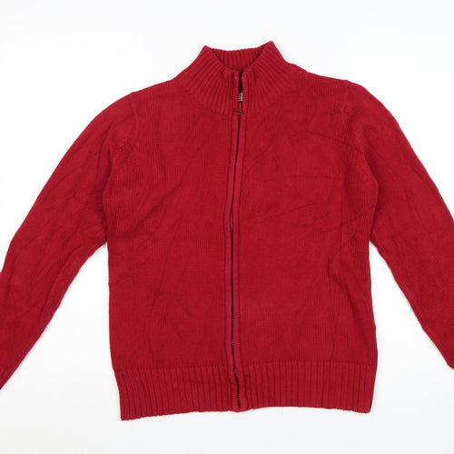 EWM Women’s Red Cotton Full Zip Jumper Size 14 Mock Neck