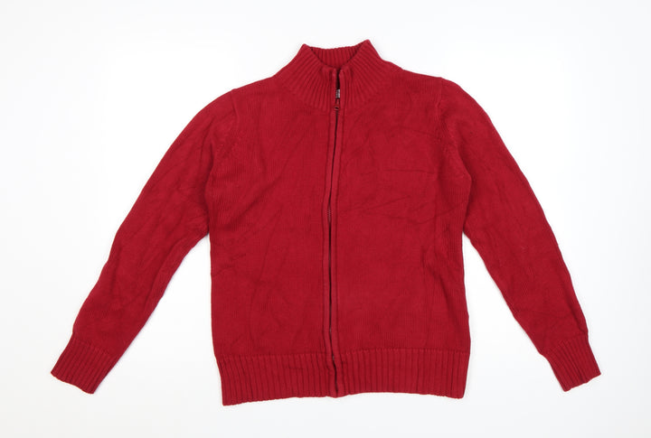 EWM Women’s Red Cotton Full Zip Jumper Size 14 Mock Neck