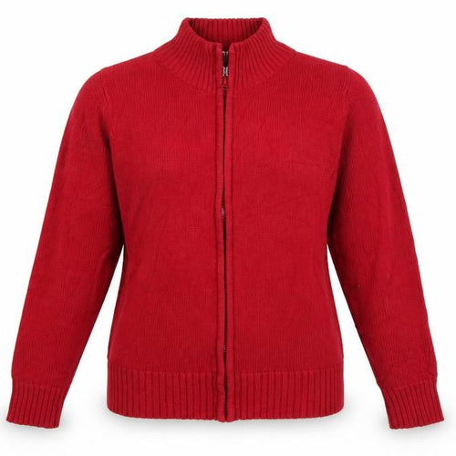 EWM Women’s Red Cotton Full Zip Jumper Size 14 Mock Neck