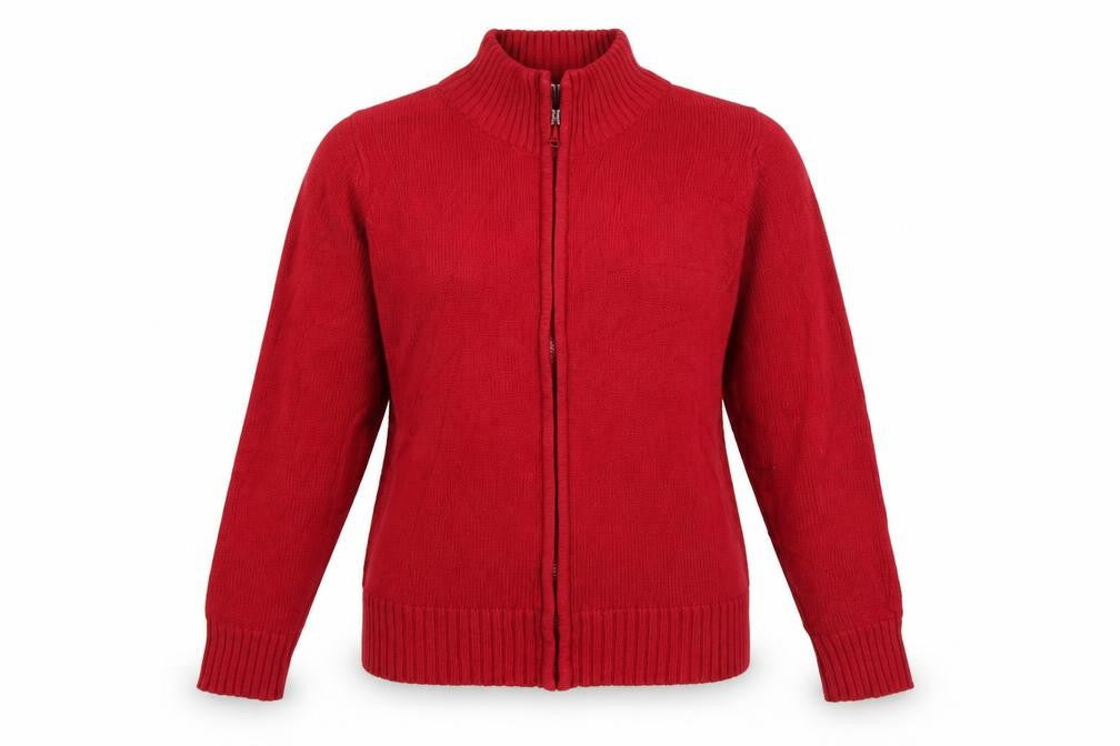 EWM Women’s Red Cotton Full Zip Jumper Size 14 Mock Neck