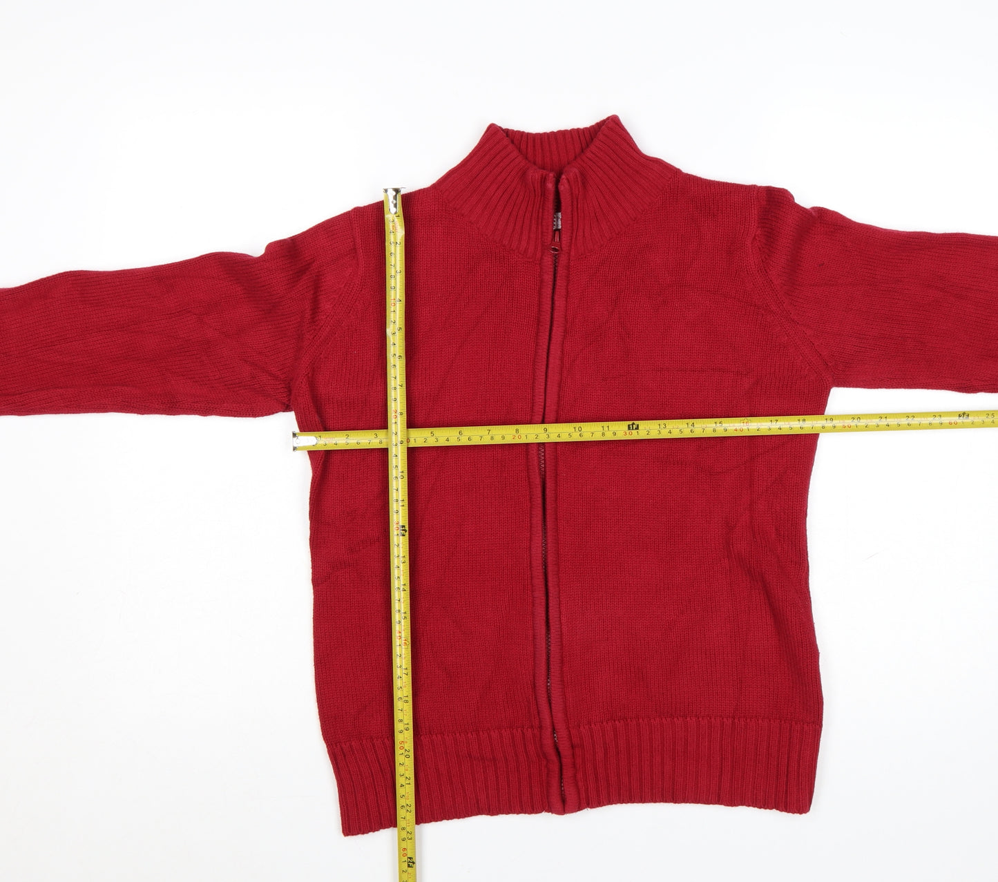 EWM Women’s Red Cotton Full Zip Jumper Size 14 Mock Neck