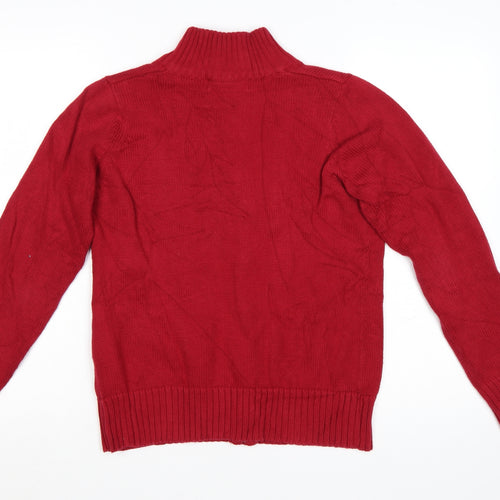 EWM Women’s Red Cotton Full Zip Jumper Size 14 Mock Neck