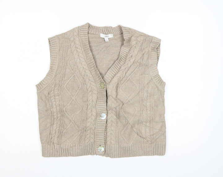 Marks and Spencer Women’s Beige Cable-Knit Wool Blend Sleeveless Vest L