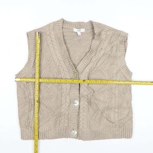 Marks and Spencer Women’s Beige Cable-Knit Wool Blend Sleeveless Vest L