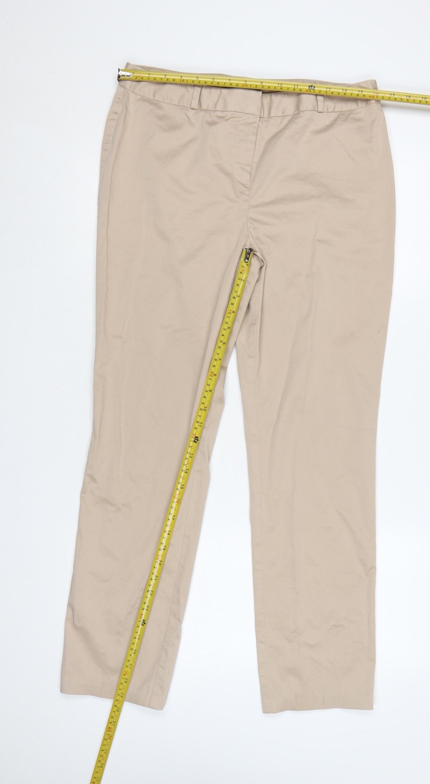 Marks and Spencer Women Beige Chino Trousers UK14 Regular Fit