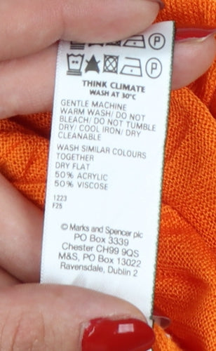 Marks and Spencer Women's Orange Crew Neck Long Sleeve Pullover Jumper M
