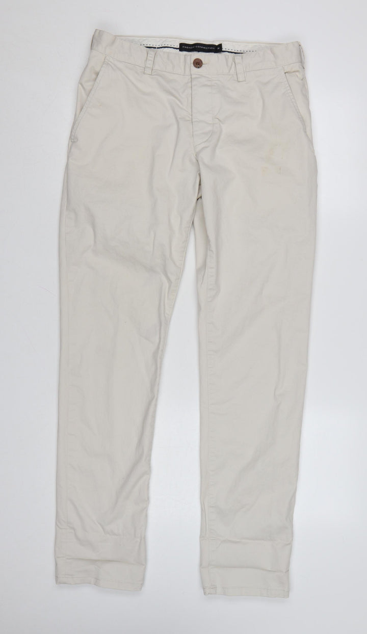 French Connection Men's Beige Slim Fit Cotton Chino Trousers Size 30