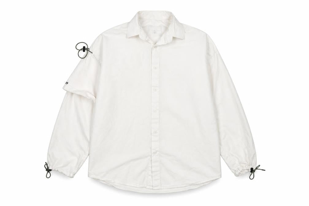 Front view of ADER Men White Cotton Button-Up Long Sleeve Casual Shirt One Size