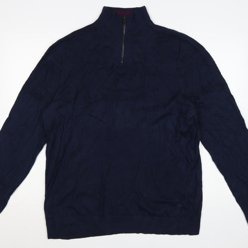 FatFace Men's Blue XL 1/2 Zip Cotton Cashmere Jumper