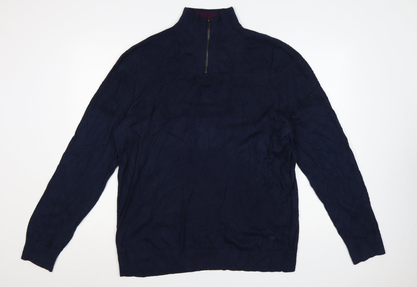 FatFace Men's Blue XL 1/2 Zip Cotton Cashmere Jumper