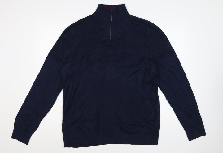 FatFace Men's Blue XL 1/2 Zip Cotton Cashmere Jumper