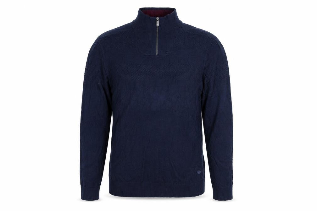 Front view of FatFace Men's Blue XL 1/2 Zip Cotton Cashmere Jumper