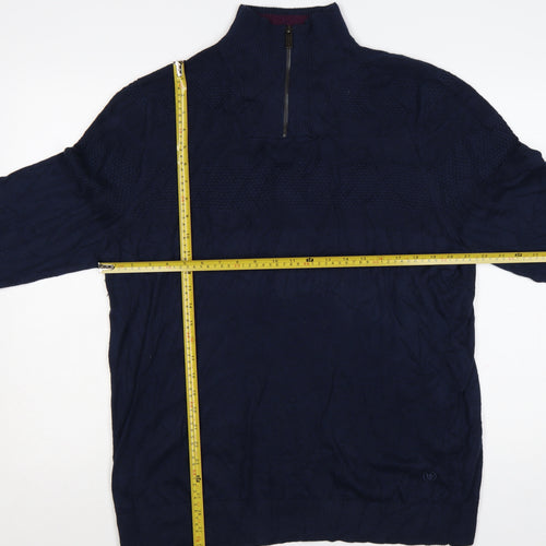 FatFace Men's Blue XL 1/2 Zip Cotton Cashmere Jumper