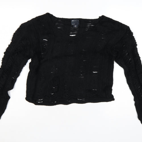 ASOS DESIGN Women's Black Open-Knit V-Neck Jumper UK 6