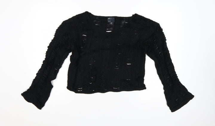 ASOS DESIGN Women's Black Open-Knit V-Neck Jumper UK 6