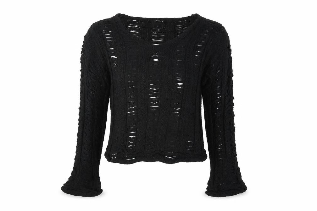 Front view of ASOS DESIGN Women's Black Open-Knit V-Neck Jumper UK 6