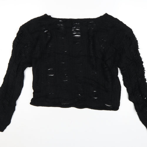ASOS DESIGN Women's Black Open-Knit V-Neck Jumper UK 6