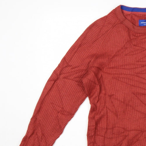 Jack & Jones Mens Red Knit Crew Neck Pullover Jumper M