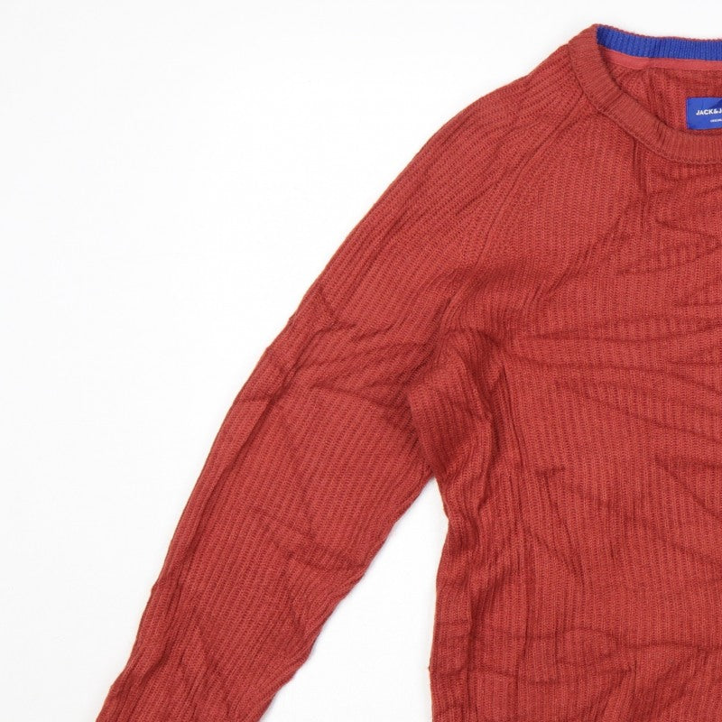 Jack & Jones Mens Red Knit Crew Neck Pullover Jumper M