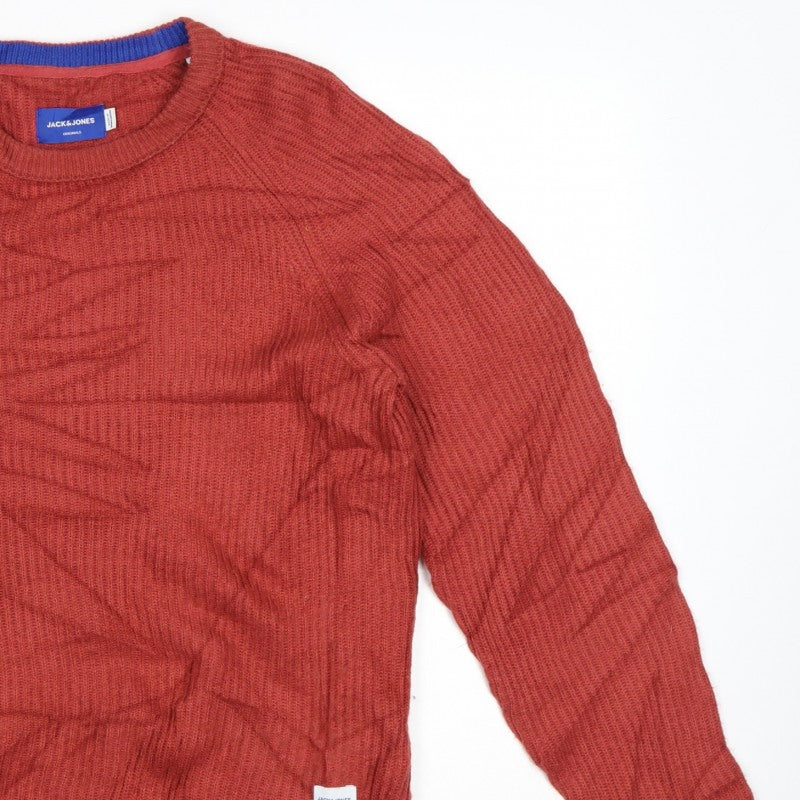 Jack & Jones Mens Red Knit Crew Neck Pullover Jumper M