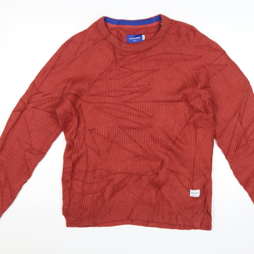 Jack & Jones Mens Red Knit Crew Neck Pullover Jumper M