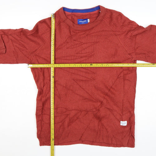 Jack & Jones Mens Red Knit Crew Neck Pullover Jumper M