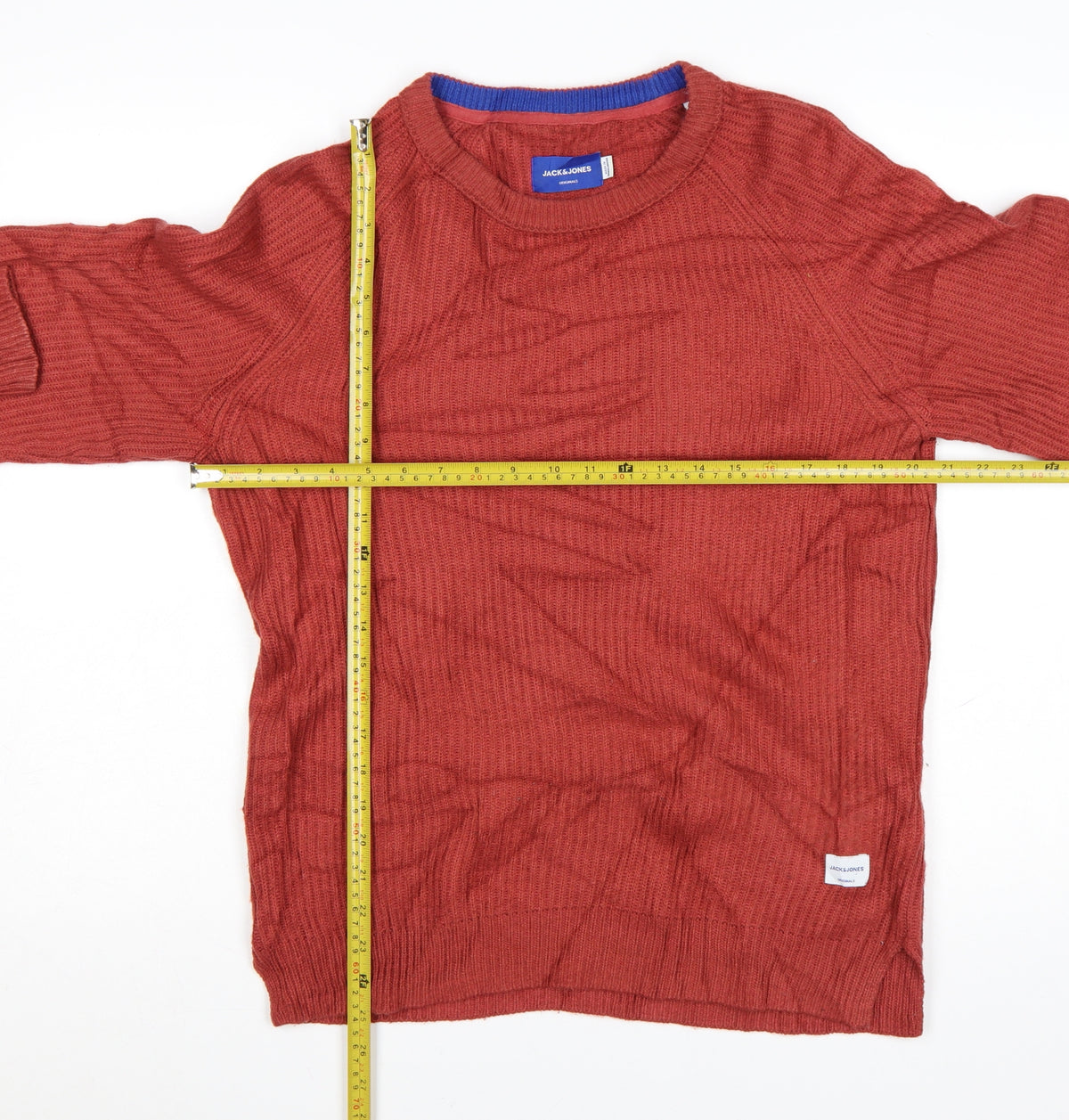 Jack & Jones Mens Red Knit Crew Neck Pullover Jumper M