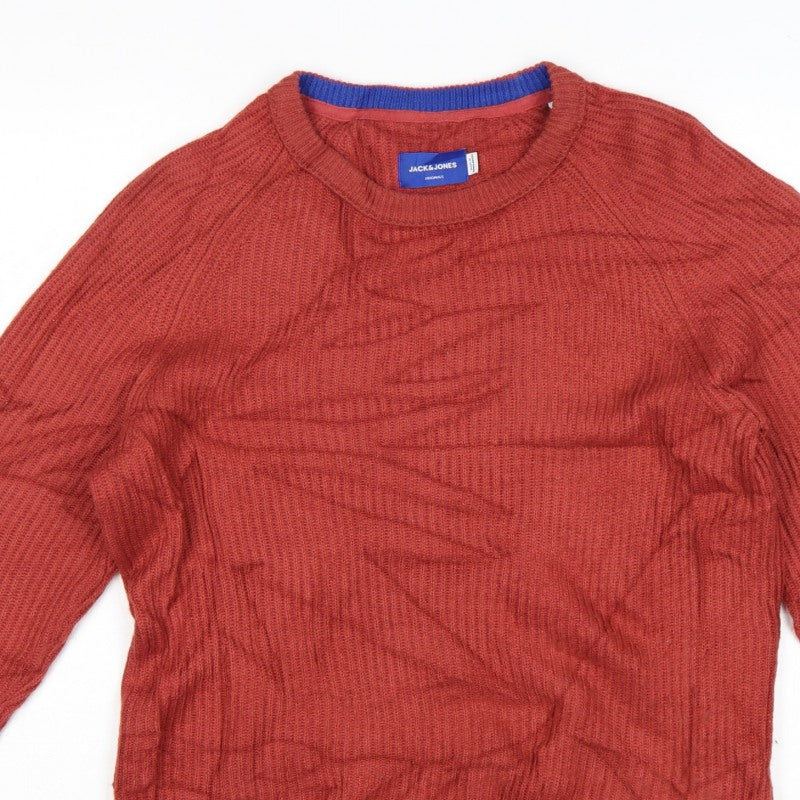 Jack & Jones Mens Red Knit Crew Neck Pullover Jumper M